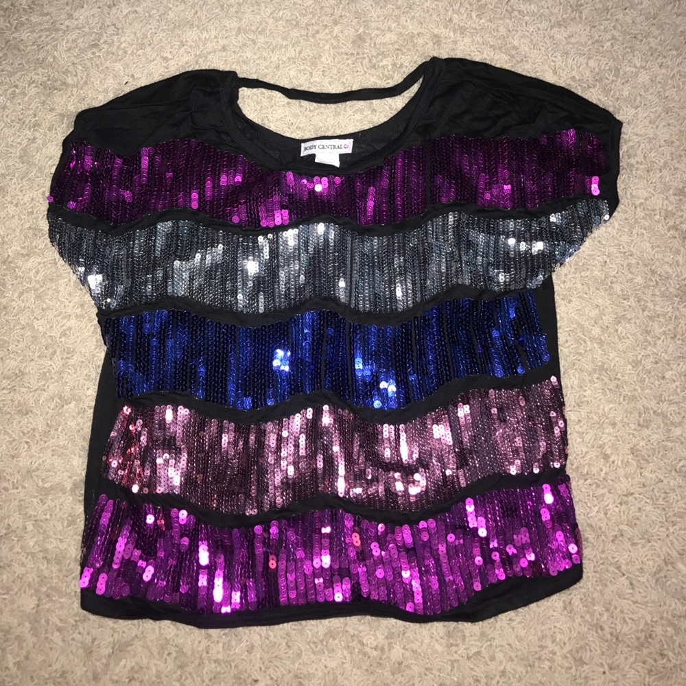 Mutli colored sequin black top