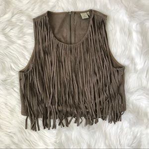 MOCHA SUEDE FRINGE CROP TOP sz. SM
