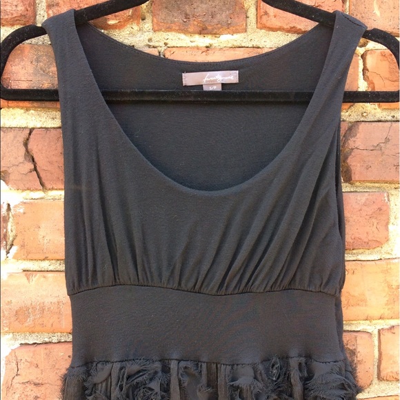 Black mini dress with textured floral skirt - Picture 3 of 7