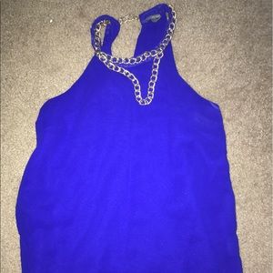 Blue tank top with gold chain