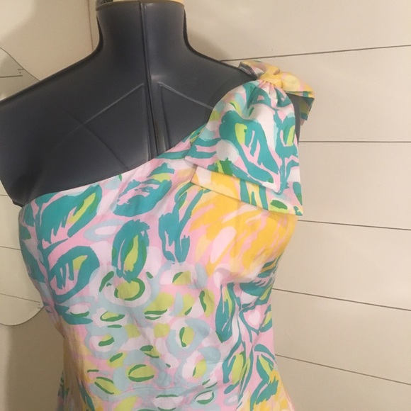 Lilly Pulitzer One Shoulder Bow Silk Dress Summer - Picture 2 of 7