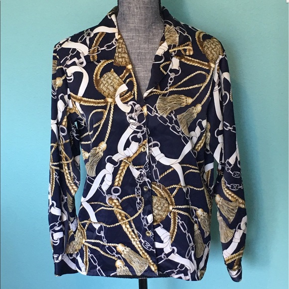 Vintage Tops - Vintage Versace style Shirt Top 6 Blue Gold Brown Vintage Tops - Vintage Versace style Shirt Top 6 Blue Gold Brown