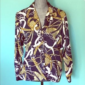 Vintage Tops - Vintage Versace style Shirt Top 6 Blue Gold Brown Vintage Tops - Vintage Versace style Shirt Top 6 Blue Gold Brown