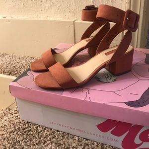 Unworn blush colored block heel sandals