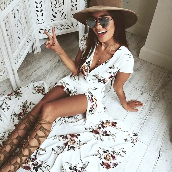 Floral Wrap Short Sleeve Maxi Dress - Picture 3 of 8