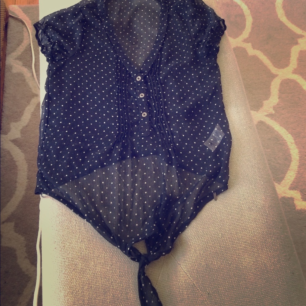 Garage black and white polka dot sheer blouse