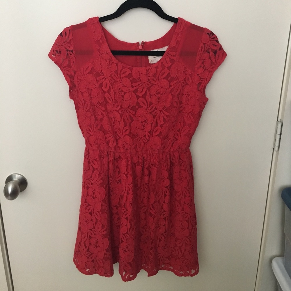 Anthropologie Red dress with lace overlay