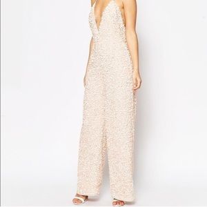Deep V Cream/Pink sequin Asos Jumpsuit