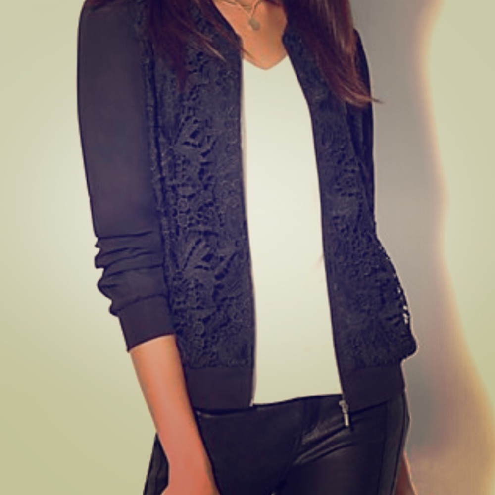 New York & Co Black Lace Bomber Jacket
