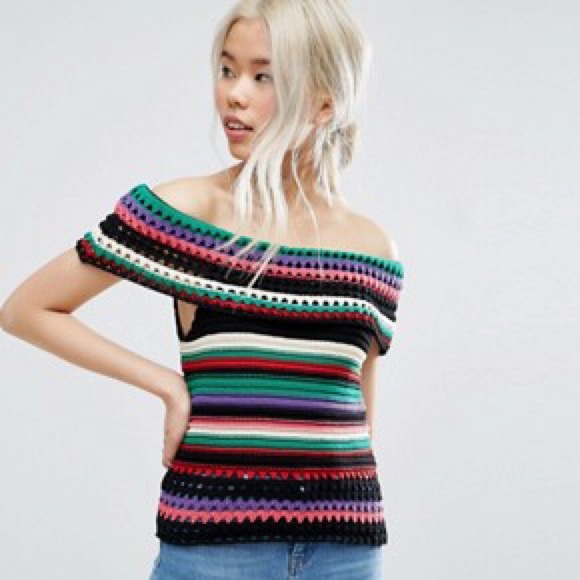 ASOS Tops - ASOS Stripe Bardot Crochet Top