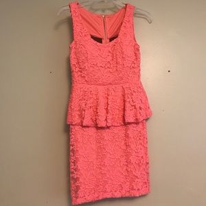 Coral lacy peplum dress!