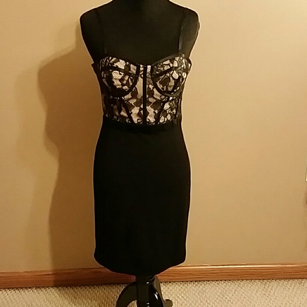 Lacey black and nude dress