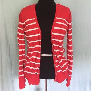 Old Navy Red & White Striped Cardigan