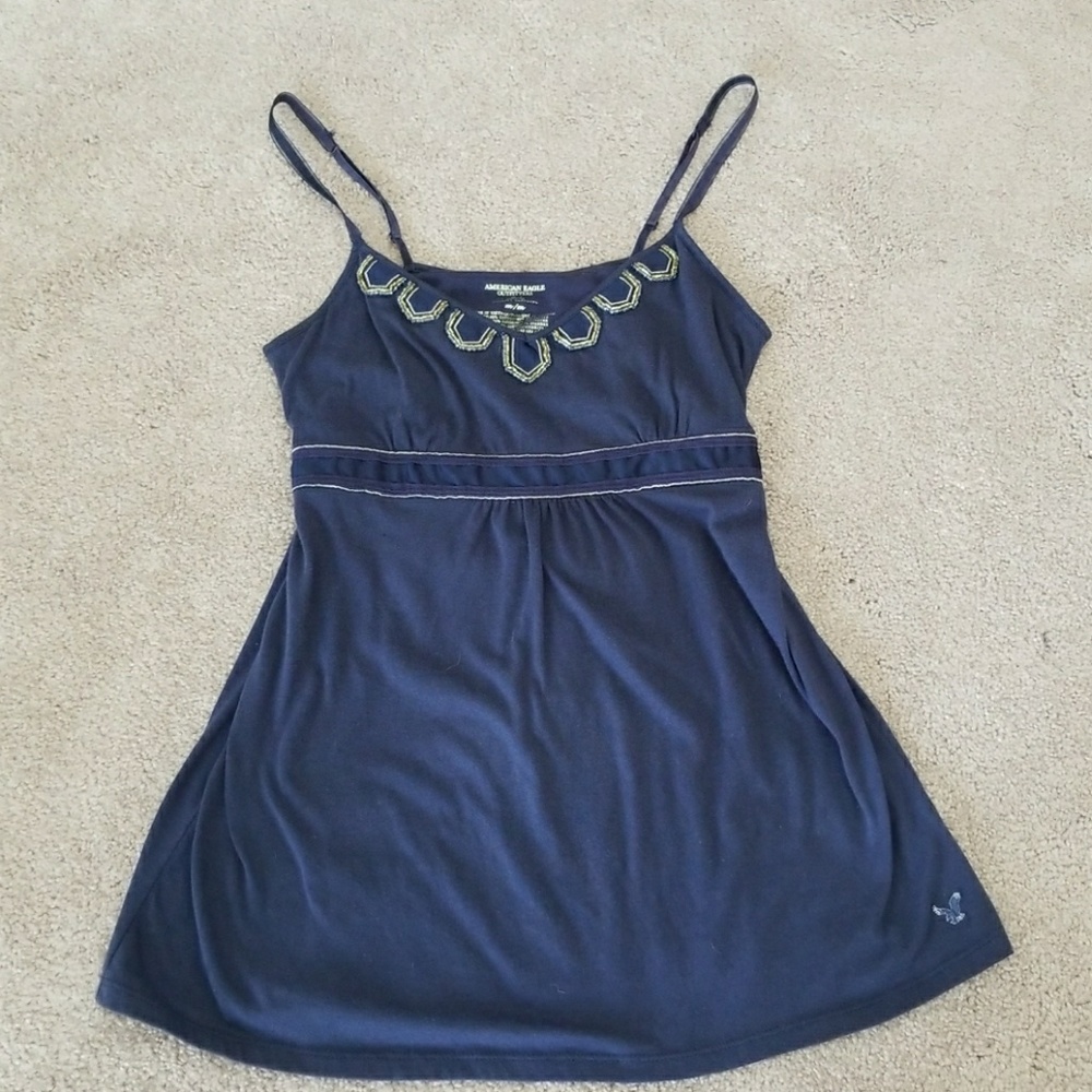 Blue A&E tie back spaghetti strap tank, M