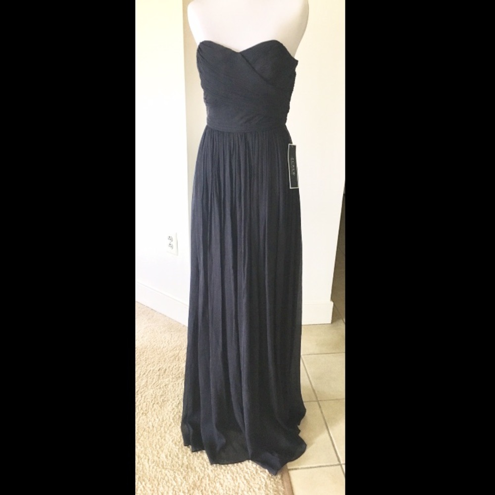 J. Crew chiffon silk strapless gown in navy blue