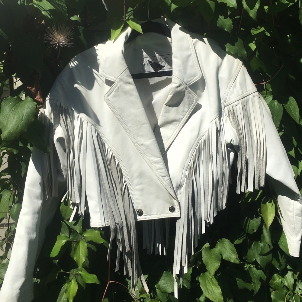 Vintage 80's White Leather Jacket w/ Fringe