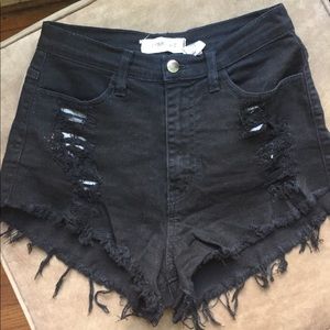 Distressed high rise cut off shorts