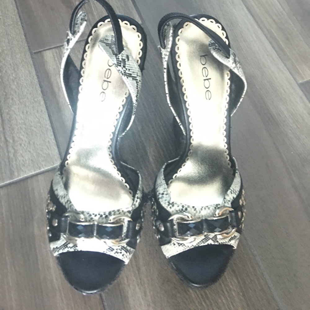 Bebe black snakeskin espadrilles size 8