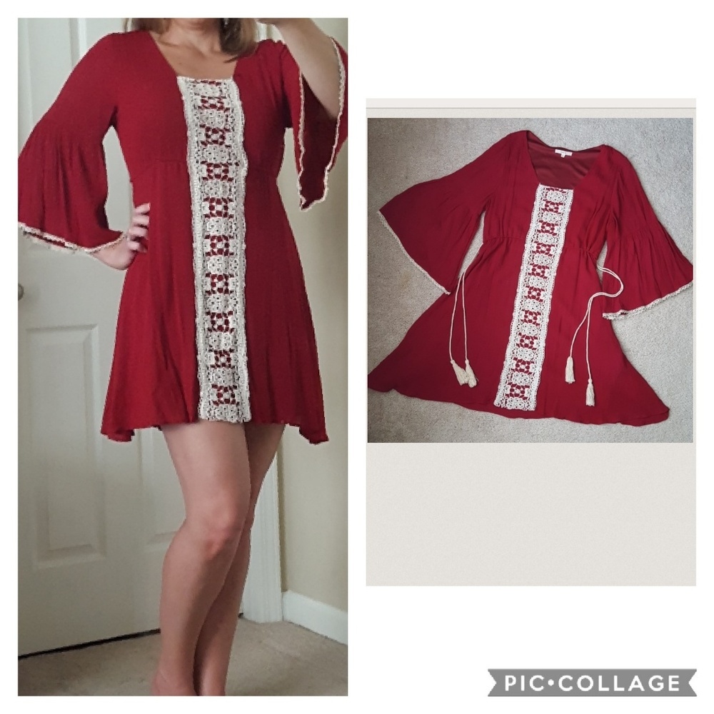 EASEL Boutique Crimson/Maroon Lace Detail Dress