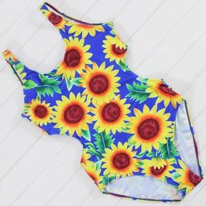 Sunflower Print One Piece Swim Suit