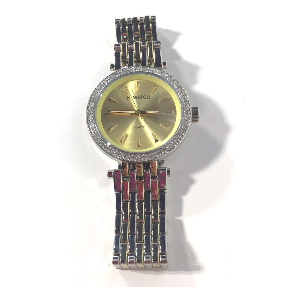 Quartz Two Tone Silver Gold Rhinestone Watch