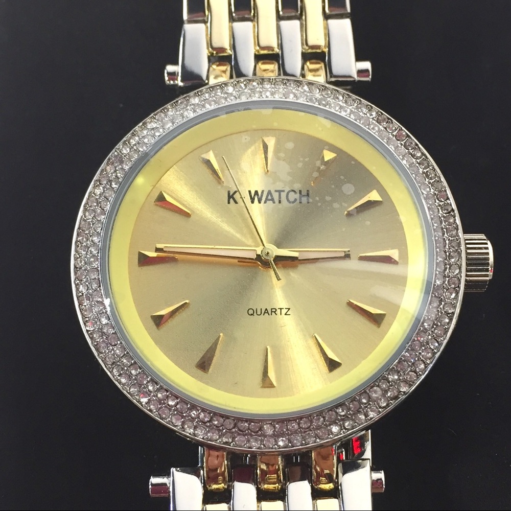 Quartz Two Tone Silver Gold Rhinestone Watch - Picture 2 of 4