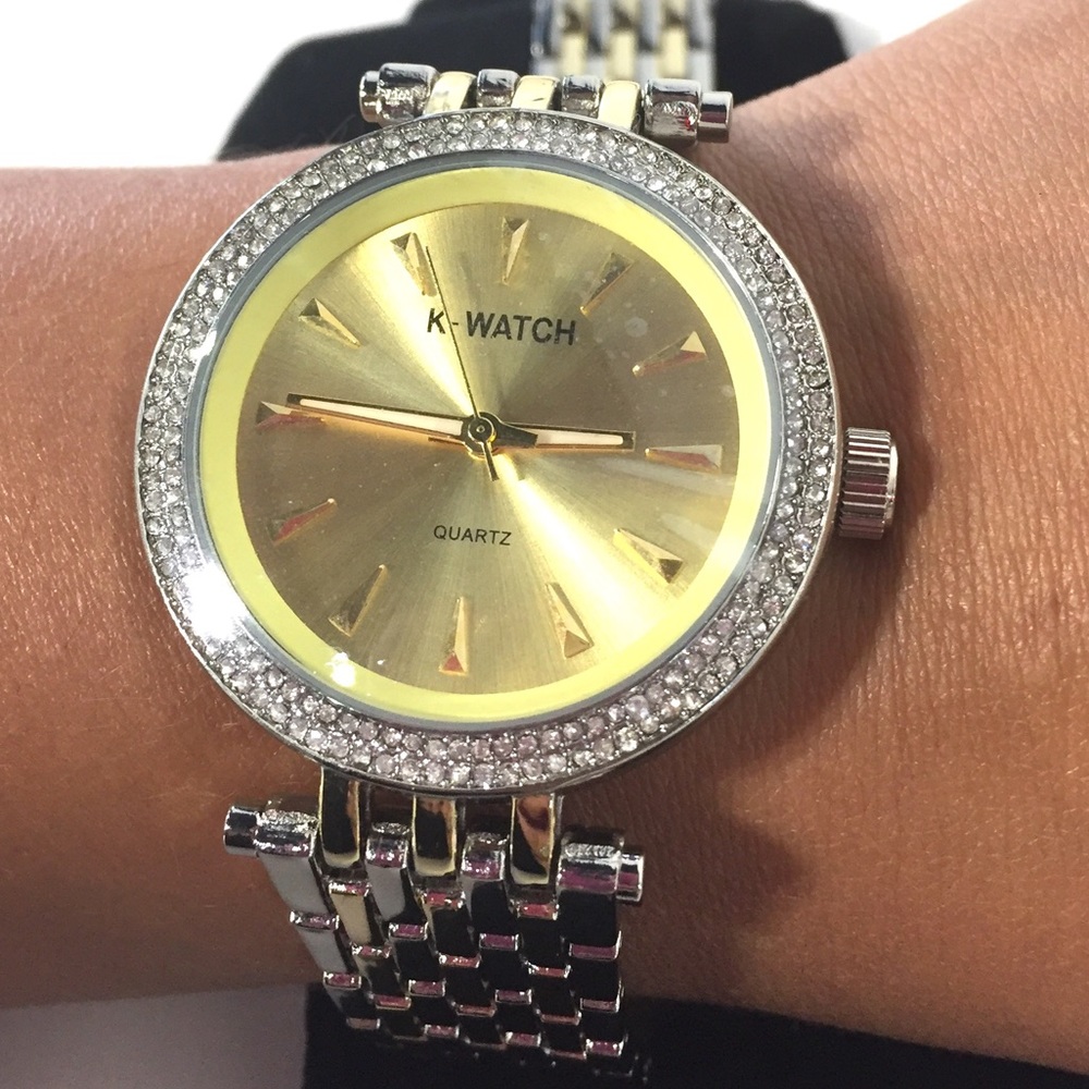 Quartz Two Tone Silver Gold Rhinestone Watch - Picture 4 of 4