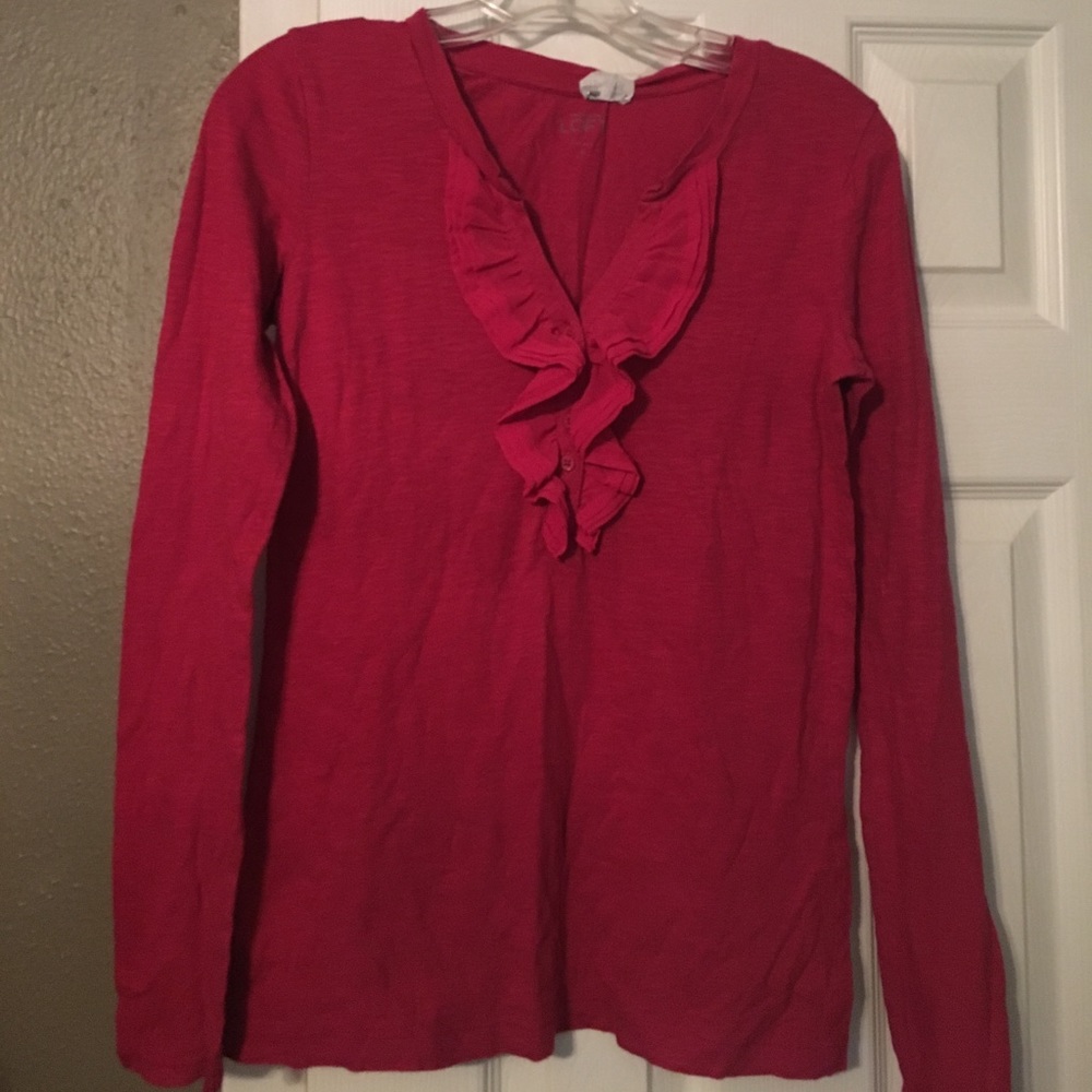 Ann Taylor Loft Henley V-neck with ruffles