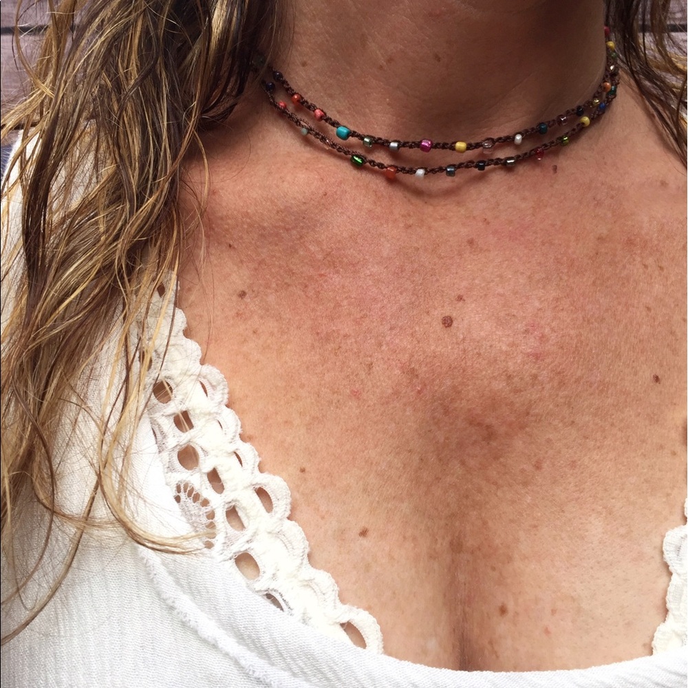 Double Wrap Crochet Boho Beaded Necklace
