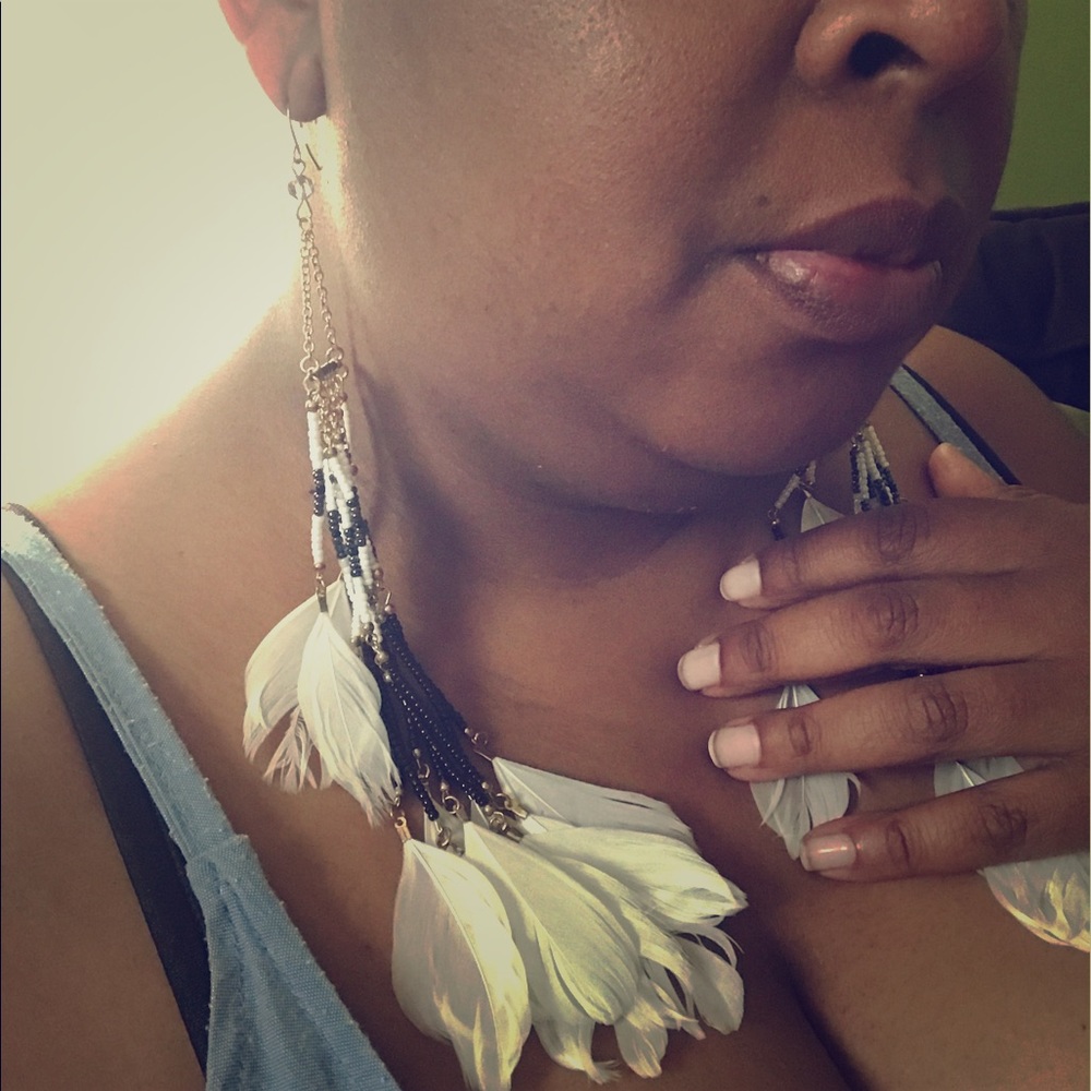 Beads and Feathers. Earrings.