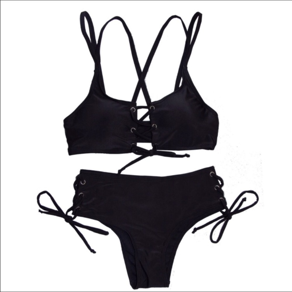 LAST ONE😻BIKINI 🌿 2 PIECES black lace up bikini. - Picture 3 of 3