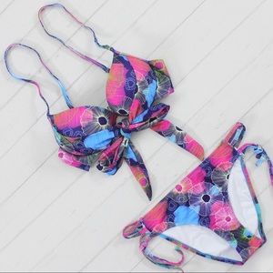 Retro Flower Print Push Up Bikini