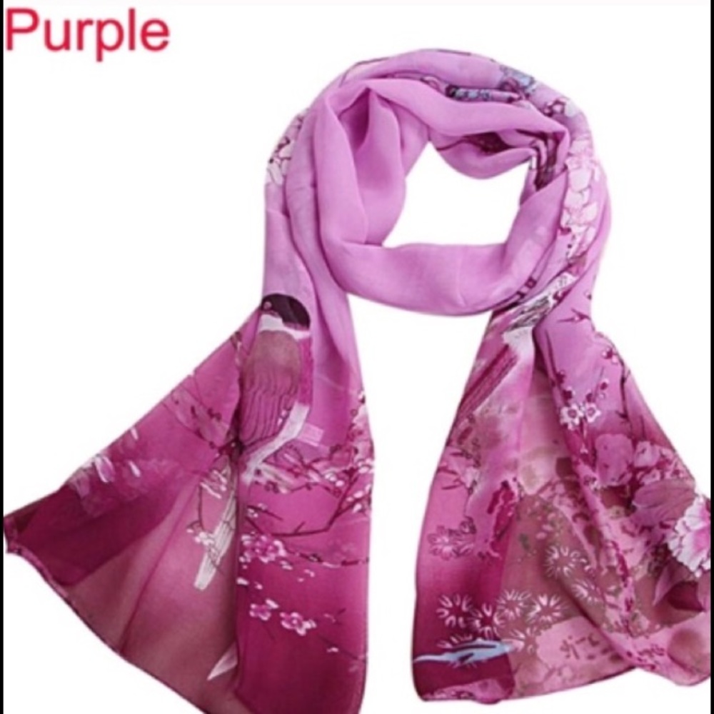 💕💞 HP💕💞 Beautiful Purple Chiffon Floral Scarf - Picture 8 of 8
