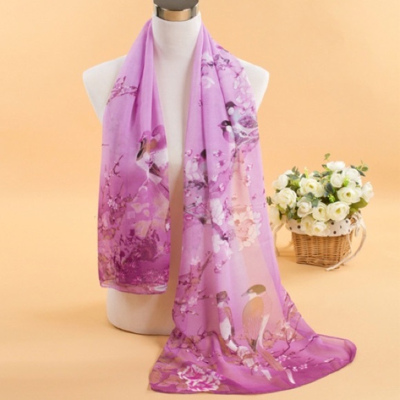 💕💞 HP💕💞 Beautiful Purple Chiffon Floral Scarf - Picture 2 of 8