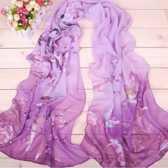 💕💞 HP💕💞 Beautiful Purple Chiffon Floral Scarf - Picture 4 of 8