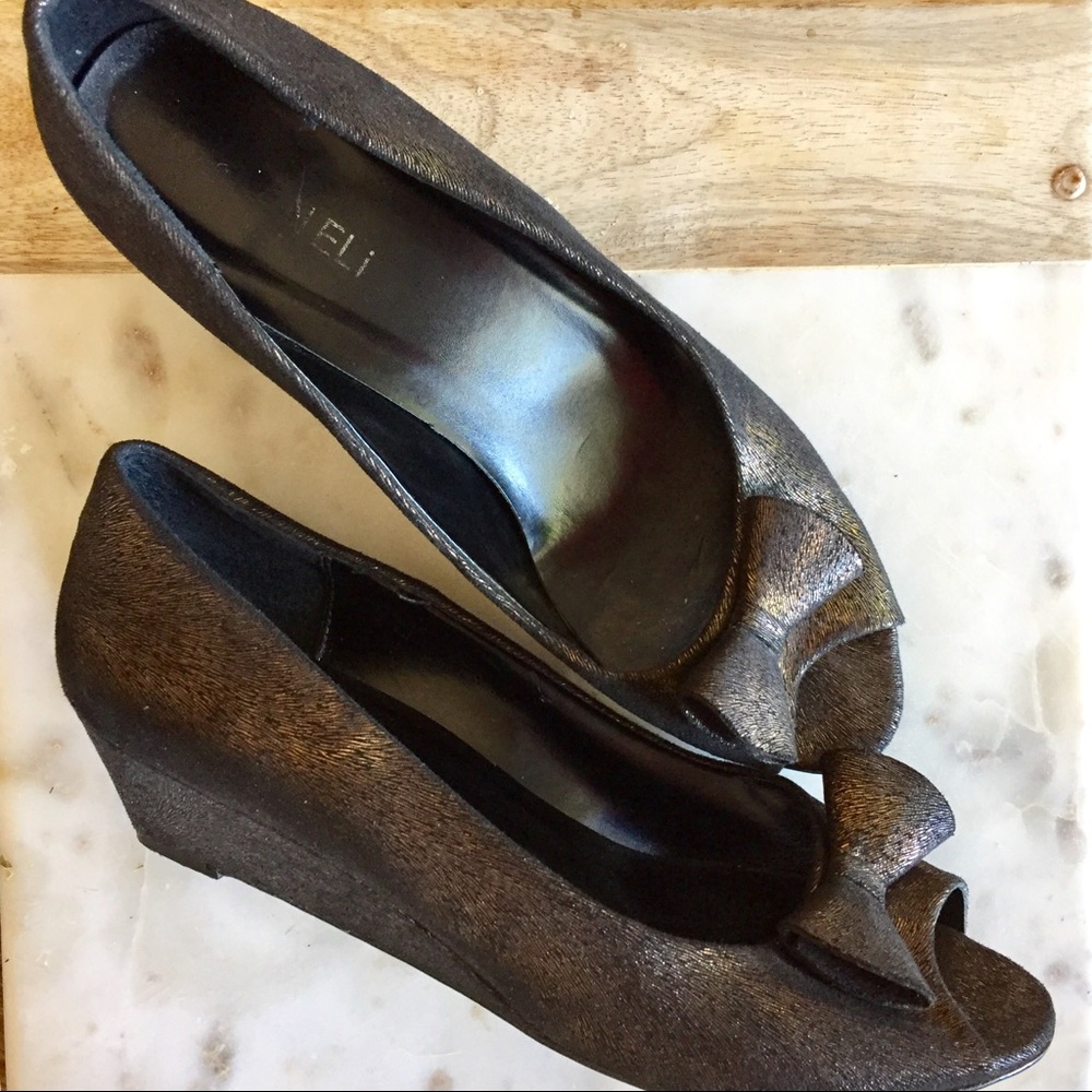 Vaneli Peep Toe Bronze Wedges