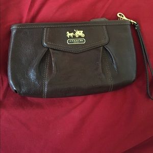 NWT Large Brown Leather Coach Wristlet