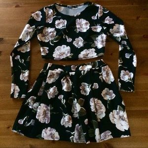 Floral Two-piece Set (Crop Top and Skater Skirt)