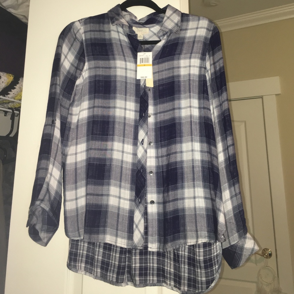 Navy blue/White plaid long sleeve