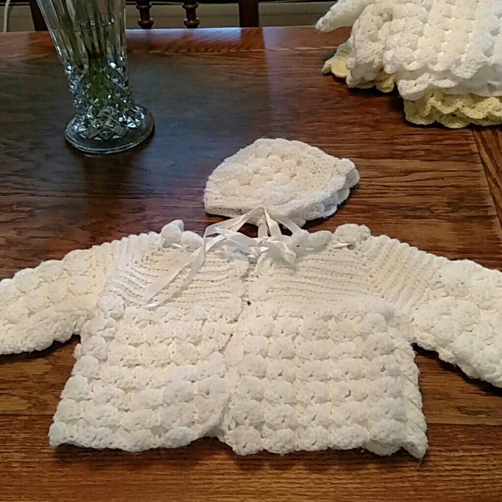Hand Knit baby sweater @ bonnet