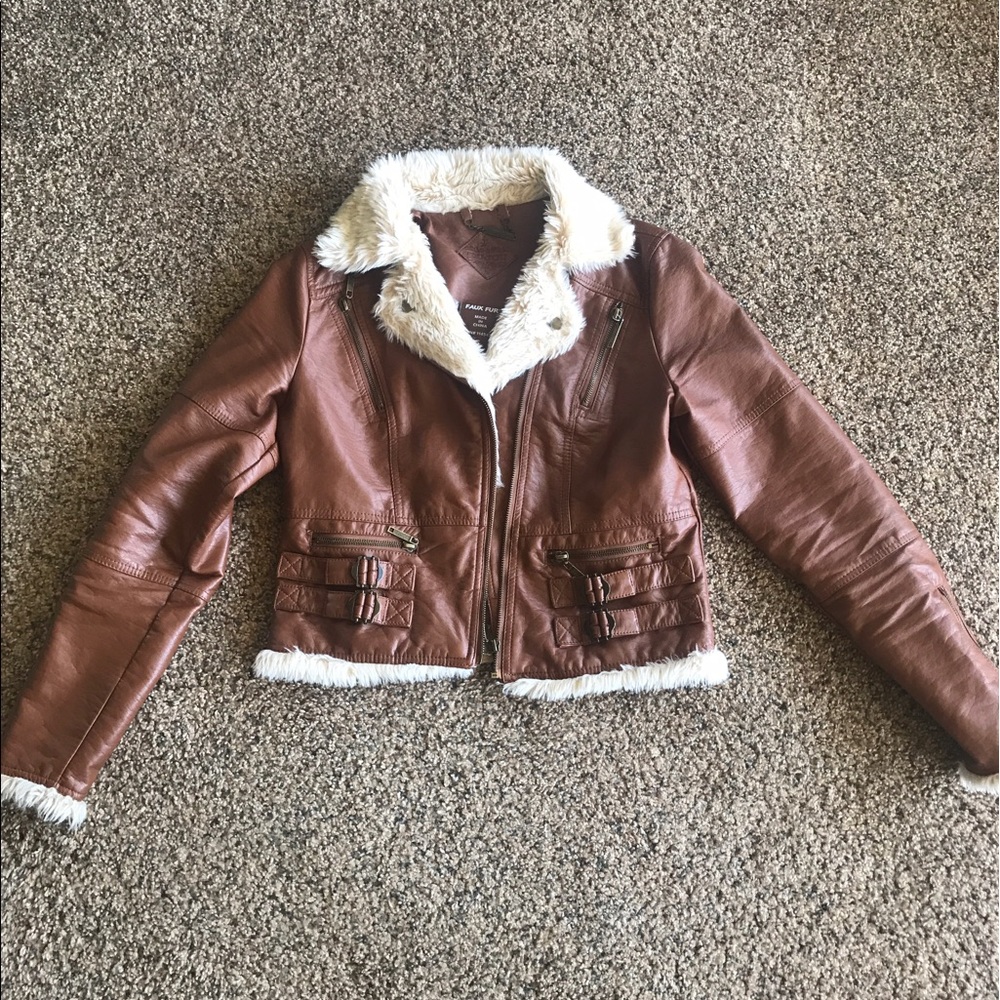 Faux fur and faux leather jacket