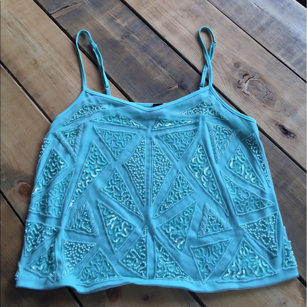 Teal sequined strappy tank