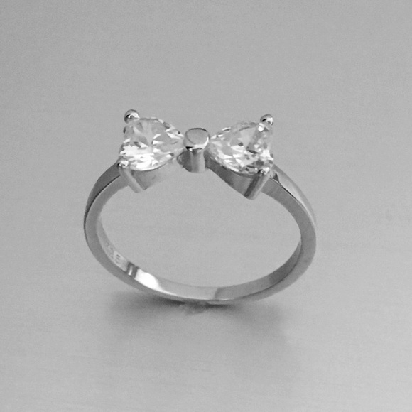 Jewelry - Sterling Silver Bow CZ Heart Ring, Silver Rings, Bows, Love Hearts