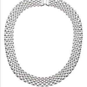 Brick Style Silver Bib Statement Necklace