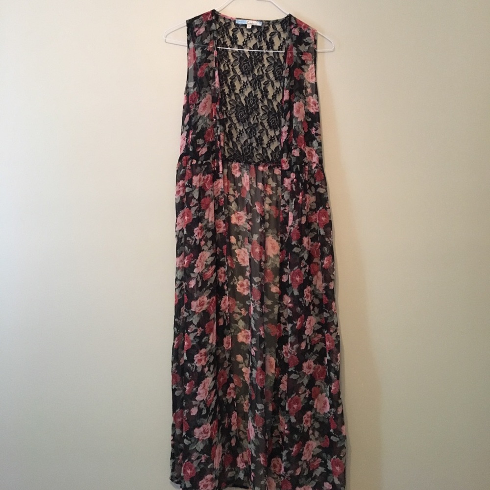 Floral and Lace Long Sheer Cardigan