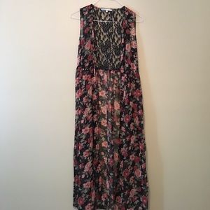 Floral and Lace Long Sheer Cardigan