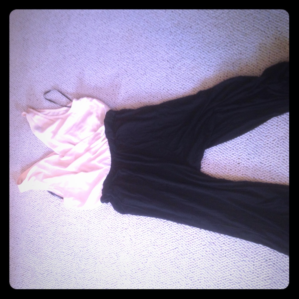 Adorable tan and black pants jumpsuit/romper