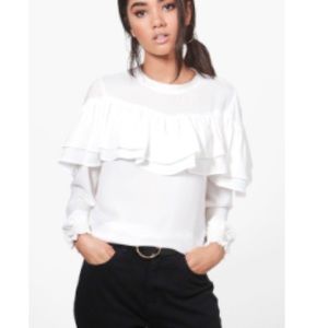 Boohoo Petite Ruffle Woven Blouse