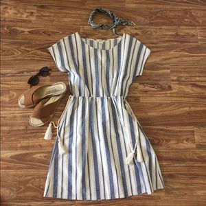 Striped cinched waist dress
