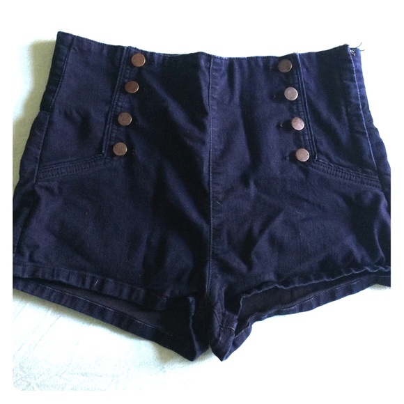 Sailor Style High Waisted Denim Shorts - Picture 1 of 4